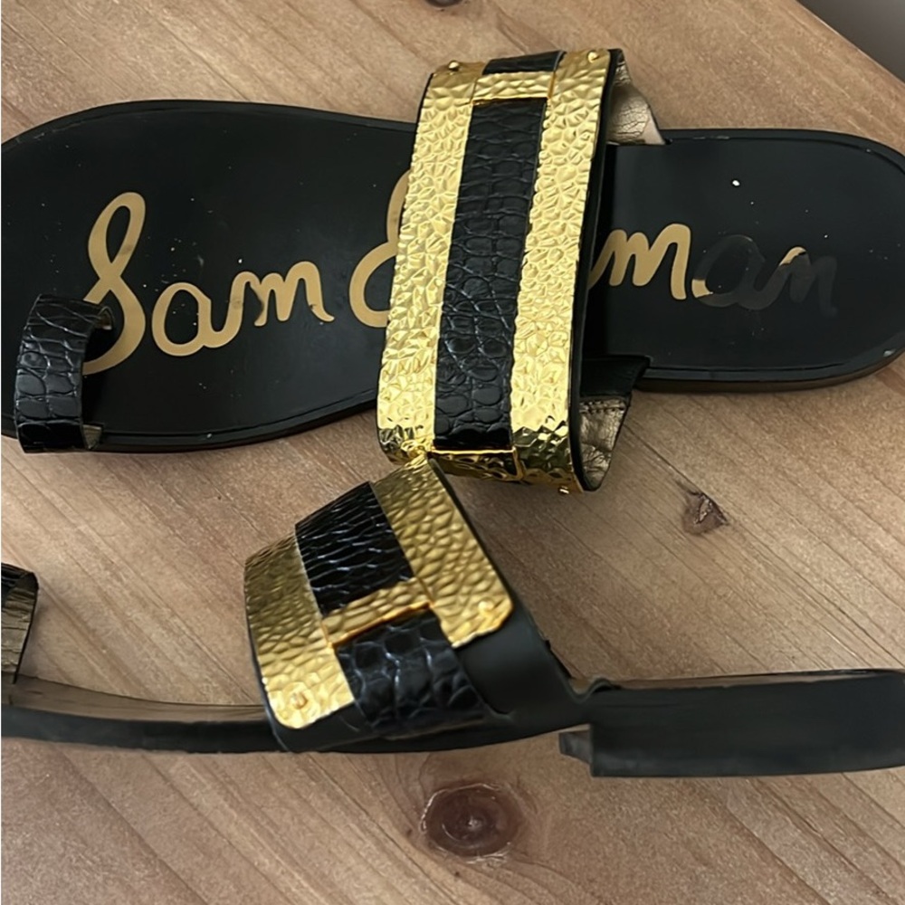 Sam Edelman Men's Black and Gold Slide Sandals - Picture 2 of 3